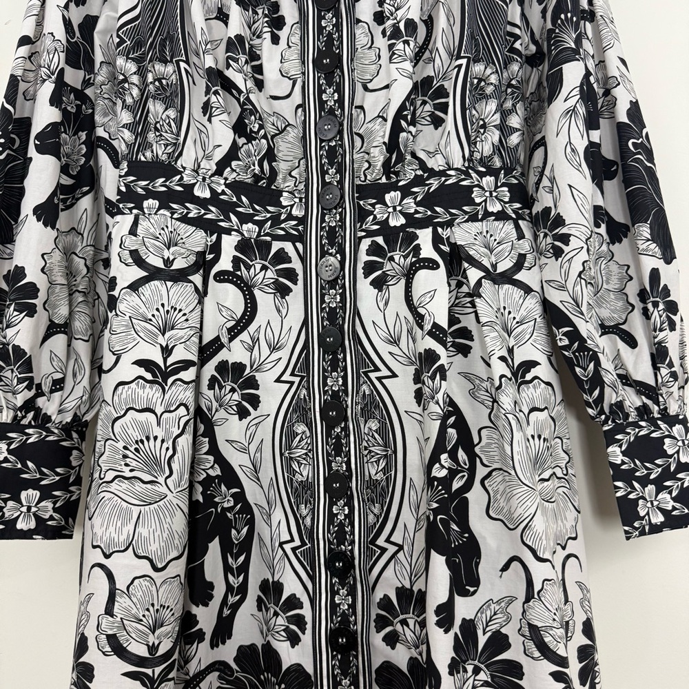 NWT FARM Rio Black and White Floral Midi Shirt Dress - Picture 5 of 15